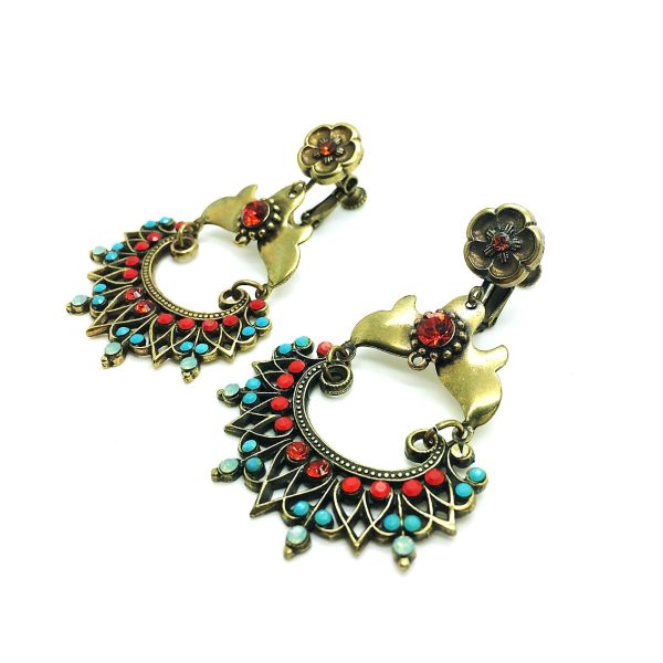 Mariana Earrings Irresistible Chandelier Turquoise, Chrysolite Opal, Siam & Bright Red Swarovski Crystals Moondrops Gypsy Soul Coll.