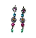 Earrings By Mariana Woman Beautiful Dangling Fuchsia and Amethyst Swarovski Crystals