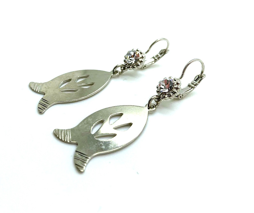 E-1310-1-001-RO6 (3) Mariana Earrings Sassy Fish Shape & Floral Beaded Clear Crystal Swarovski On A Clear Day Africa Coll. - Image 1