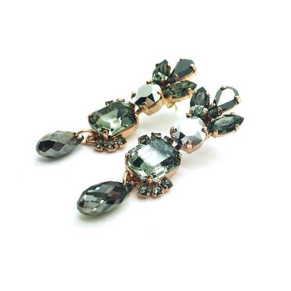 Mariana Earrings Elegant Chandelier Black Diamond & Jet Hematite Crystal Swarovski Nostalgia Coll.