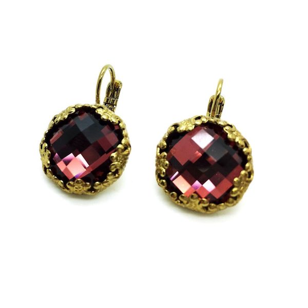 Earrings By Mariana Woman Classy Faceted Burgundy Swarovski Crystal