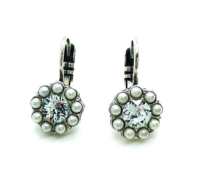 Earrings By Mariana Woman Glitzy Flower Pearl and Azore Swarovski Crystals