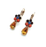 Earrings By Mariana Woman Lovely Flower Shape Sapphire and Orange Swarovski Crystals