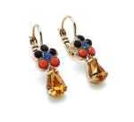 Earrings By Mariana Woman Lovely Flower Shape Sapphire and Orange Swarovski Crystals - Image 3