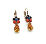 Earrings By Mariana Woman Lovely Flower Shape Sapphire and Orange Swarovski Crystals - Image 2