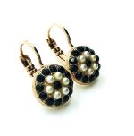 Mariana Earrings Sophisticated Round Floral Beaded Cream Pearl & Jet Swarovski Crystals My Treasures Coll. - Image 3