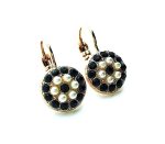 Mariana Earrings Sophisticated Round Floral Beaded Cream Pearl & Jet Swarovski Crystals My Treasures Coll. - Image 2