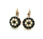 Mariana Earrings Sophisticated Round Floral Beaded Cream Pearl & Jet Swarovski Crystals My Treasures Coll.