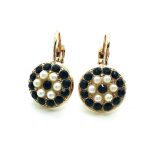 Mariana Earrings Sophisticated Round Floral Beaded Cream Pearl & Jet Swarovski Crystals My Treasures Coll.