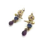 Mariana Earrings Finely Detailed Oriental Dorado, Sapphire & Amethyst Swarovski Crystals My Treasures Coll. - Image 2