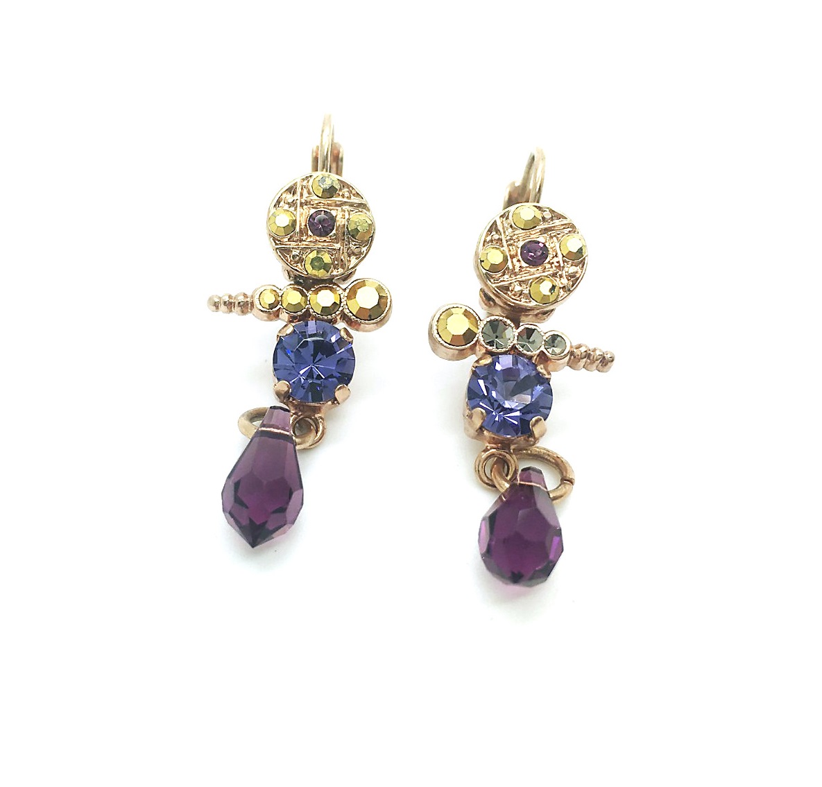 E-1420-1-2046-RG (2) Mariana Earrings Finely Detailed Oriental Dorado, Sapphire & Amethyst Swarovski Crystals My Treasures Coll. - Image 1