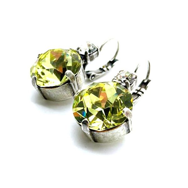 Mariana Earrings Beautiful Round Clear & Light Olive Green Silver Swarovski Crystals My Treasures Coll.
