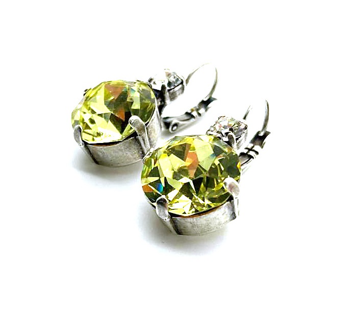E-1506-001213-SP6 (2) Mariana Earrings Beautiful Round Clear & Light Olive Green Silver Swarovski Crystals My Treasures Coll. - Image 1