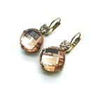 Earrings By Mariana Woman Shimmering Peach and Faceted Brown Swarovski Crystals - Image 2