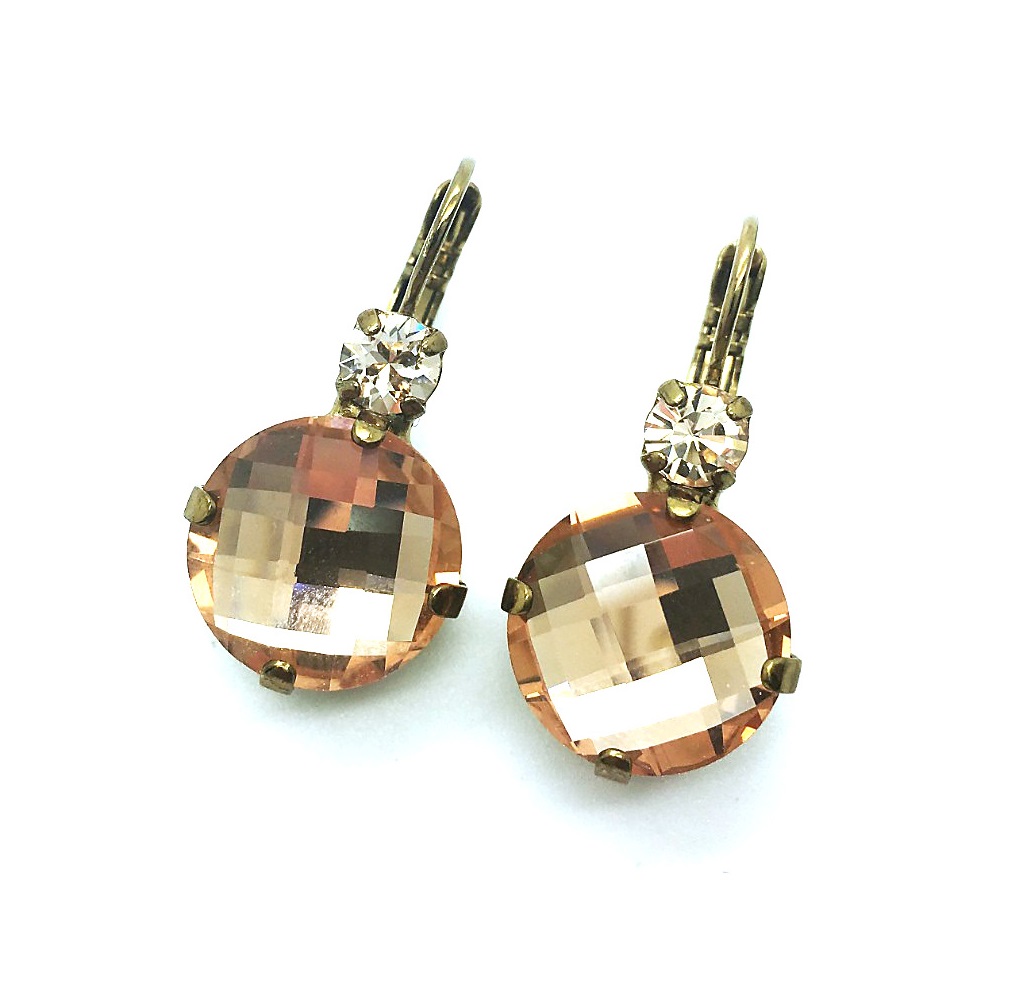 E-1506-362-EG6 (3) Earrings By Mariana Woman Shimmering Peach and Faceted Brown Swarovski Crystals - Image 1