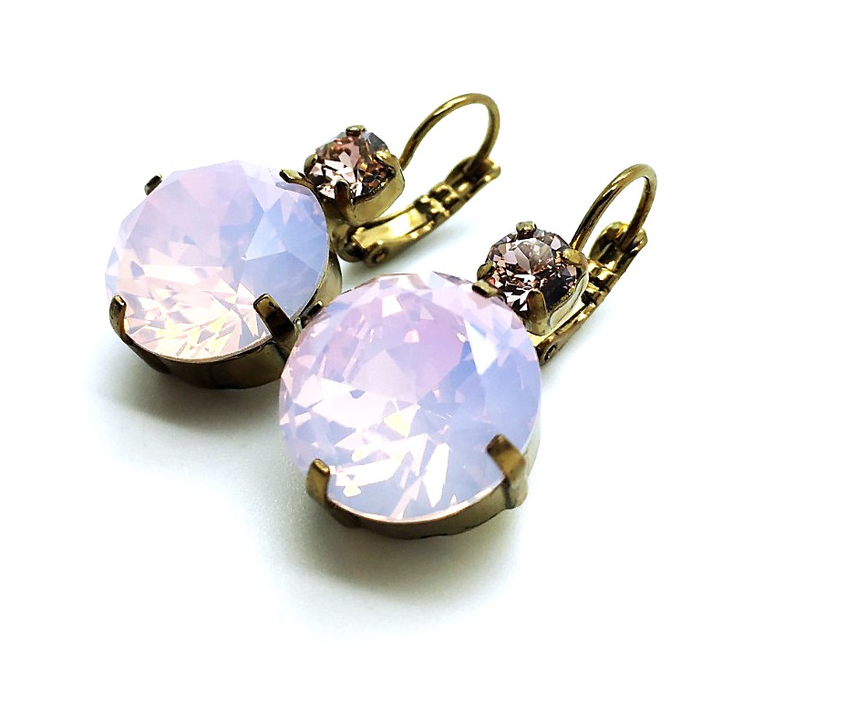 E-1506-395-EG6 (1) Mariana Earrings Gorgeous Round Rose Water Opal & Vintage Rose Swarovski Crystals My Treasures Coll. - Image 1