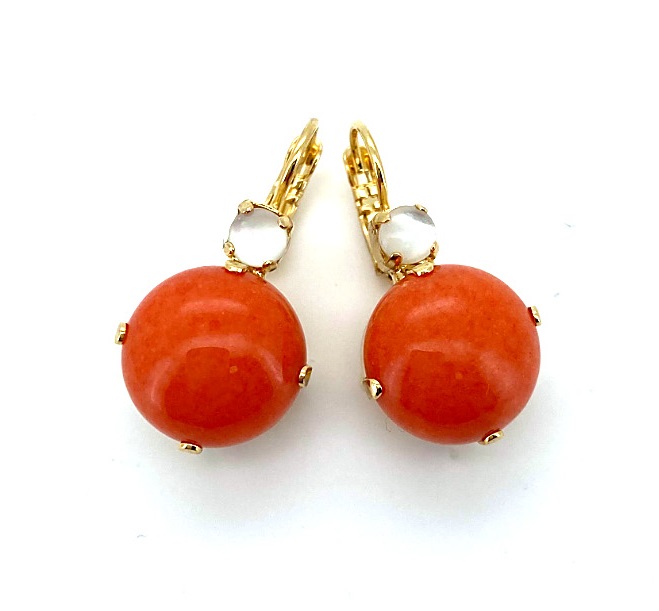 E-1506-M87M2-YG6 (1) Earrings By Mariana Woman Adorable Sunset Peach and Shell White Mop Minerals - Image 1