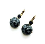 Earrings By Mariana Woman Obsidian Mineral and Black Swarovski Crystals -EG - Image 3