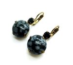 Earrings By Mariana Woman Obsidian Mineral and Black Swarovski Crystals -EG