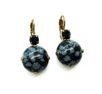 Earrings By Mariana Woman Obsidian Mineral and Black Swarovski Crystals -EG - Image 2