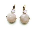 Mariana Earrings Lovely Round Rose Quartz Mineral & White Opal Austrian Crystal My Treasures Coll.
