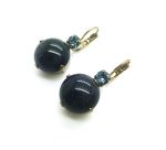 Mariana Earrings Alluring Round Blue Gold Stone Mineral & Sapphire Swarovski Crystal My Treasures Coll. - Image 3