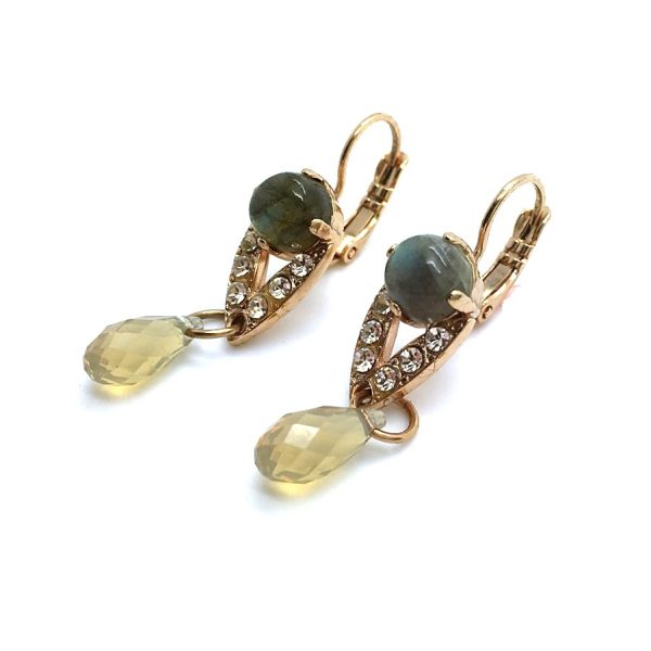 Mariana Earrings Green Aventurine & Clear and Sand Opal Austrian Crystals Luxury Nirvana Coll.