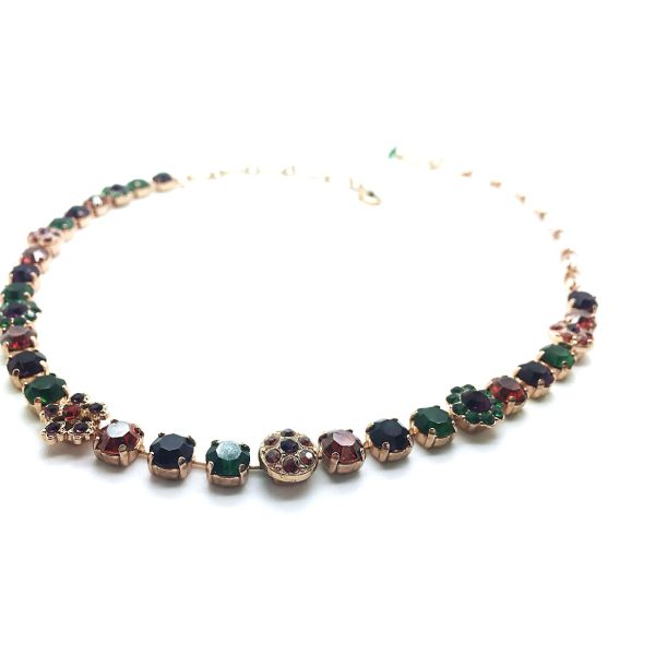 Mariana Necklace Colorful Flower Shape Amethyst, Emerald & Siam Crystal Swarovski Carnival East Meets West Coll.