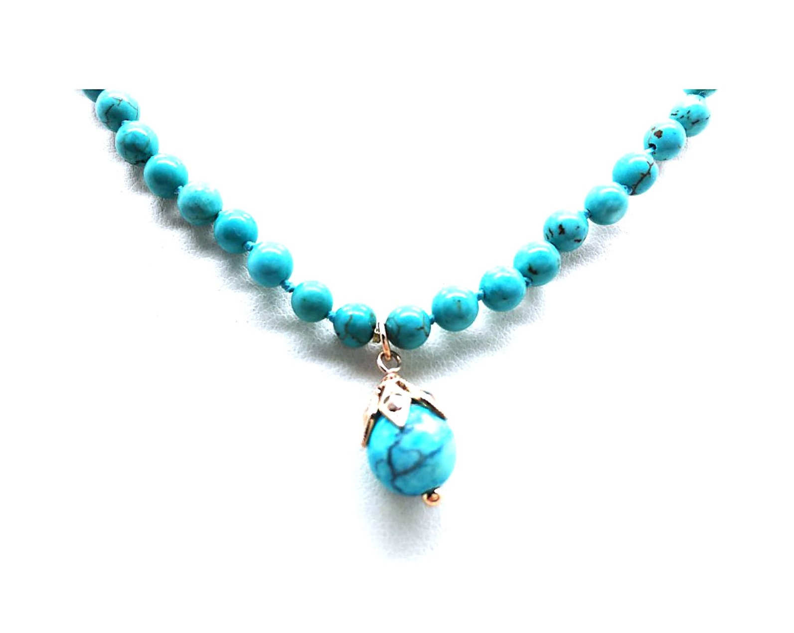 N-3424-3M-59-RG (2) Mariana Necklace Simply Elegant Round Bead Turquoise Mineral My Treasures Coll. - Image 1