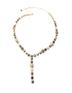Mariana Necklace Y Shape Jet, Black Diamond, Dorado, Hematite & Amethyst Austrian Crystals Odyssey Coll.