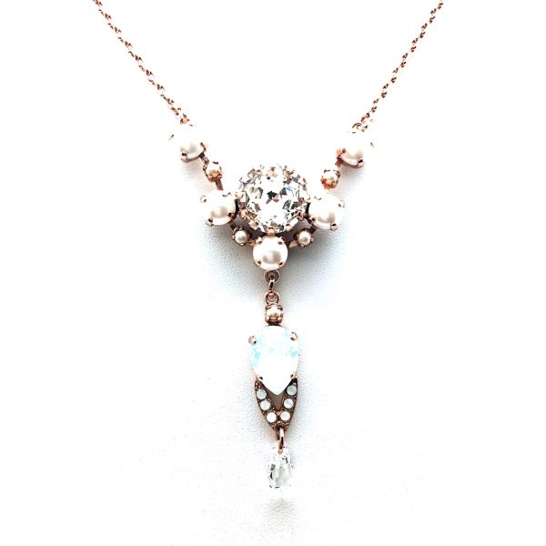 Mariana Necklace Sophisticated Chandelier Pearl Mineral with White Opal & Clear Crystal Swarovski My Treasures Coll.