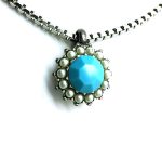Necklace Pendant By Mariana Woman Adorable Flower Shape Pearl Mineral and Turquoise Swarovski Crystal