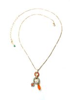 Necklace Pendant By Mariana Woman Double Circle Turquoise and Orange Swarovski Crystals - Image 3