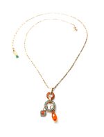 Necklace Pendant By Mariana Woman Double Circle Turquoise and Orange Swarovski Crystals