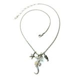 Necklace Pendant By Mariana Woman Charming Seahorse Beaded Clear and White Opal Swarovski Crystals