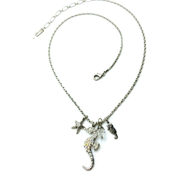 Necklace Pendant By Mariana Woman Charming Seahorse Beaded Clear and White Opal Swarovski Crystals