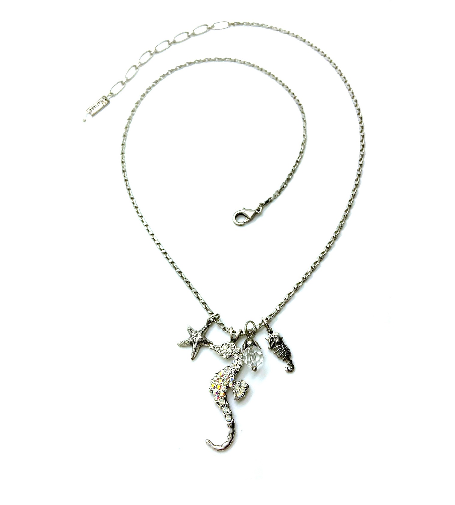 N-5077-001-SP (2) Necklace Pendant By Mariana Woman Charming Seahorse Beaded Clear and White Opal Swarovski Crystals - Image 1