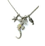 Necklace Pendant By Mariana Woman Charming Seahorse Beaded Clear and White Opal Swarovski Crystals - Image 2