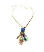 Mariana Hamsa Pendant Necklace Aventurine, Malachite,Green Quartz & Swarovski Crystals Congo Africa Coll.