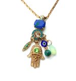 Mariana Hamsa Pendant Necklace Aventurine, Malachite,Green Quartz & Swarovski Crystals Congo Africa Coll. - Image 3