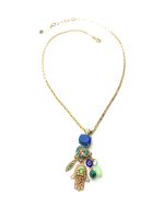 Mariana Hamsa Pendant Necklace Aventurine, Malachite,Green Quartz & Swarovski Crystals Congo Africa Coll. - Image 2