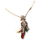 Necklace Pendant By Mariana Woman Lovely Owl Shape Red and Topaz Swarovski Crystals