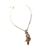 Necklace Pendant By Mariana Woman Lovely Owl Shape Red and Topaz Swarovski Crystals - Image 2