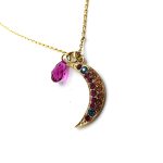 Necklace Pendant By Mariana Woman Crescent Fuchsia and Topaz Swarovski Crystals