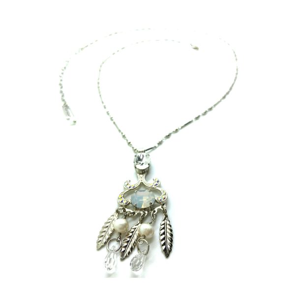Necklace Pendant By Mariana Woman Chandelier Pearl and White Opal Swarovski Crystals