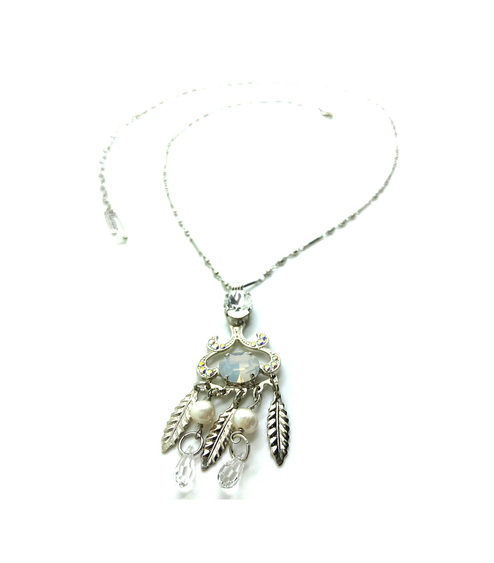 N-5185-001-RO (1) Necklace Pendant By Mariana Woman Chandelier Pearl and White Opal Swarovski Crystals - Image 1