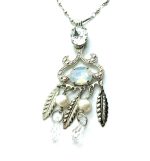 Necklace Pendant By Mariana Woman Chandelier Pearl and White Opal Swarovski Crystals - Image 2