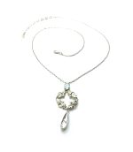 Mariana Necklace Pendant Round Vine Leaves Beaded AB, White Opal & Teardrop Clear Swarovski Crystals On A Clear Day Sweet Summer Coll.