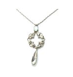 Mariana Necklace Pendant Round Vine Leaves Beaded AB, White Opal & Teardrop Clear Swarovski Crystals On A Clear Day Sweet Summer Coll. - Image 2
