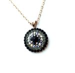 Mariana Necklace Pendant Sophisticated Round Beaded Jet, Black Diamond & AB Austrian Crystals Tuxedo Dancing the Night Away Coll.